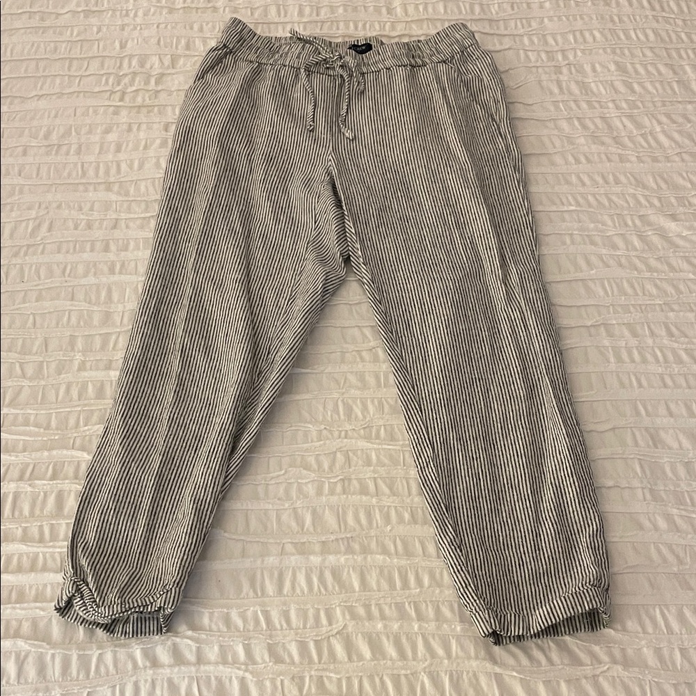 J. Crew Black and White Striped Linen Jogger Pants | Size 4